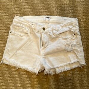 White frame denim cut off shorts